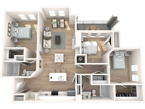 Floor plan for 3 beds, 2 baths